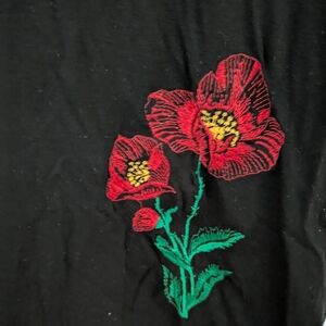 Elegant Black Dress with Red Floral Embroidery